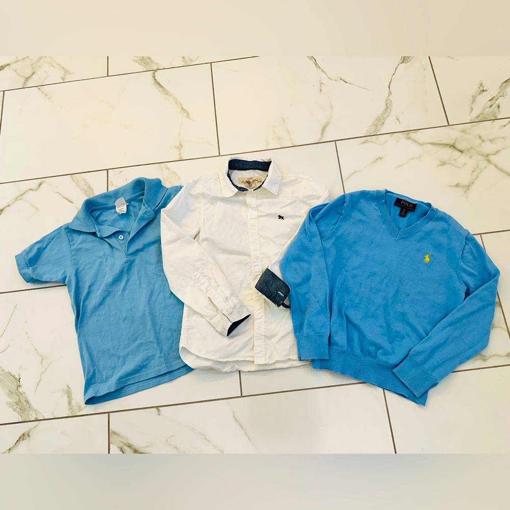 Blue and White Polo Ralph Lauren Sweater and Shirt Set Bundle